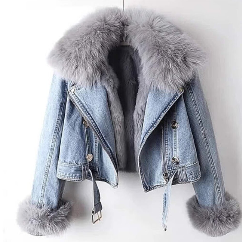 Faux Fur Collar Denim Jacket
